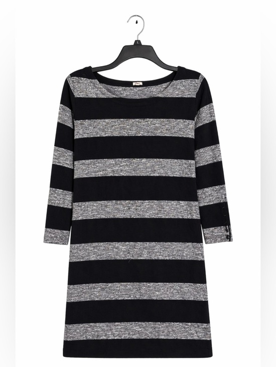 J. Crew Dresses & Skirts - J.Crew Striped Knit Shift Dress Women’s Medium Black Gray Boatneck 3/4 Sleeve